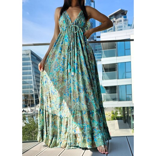 899 Maxi Sukienka Boho Jedwab Sharone Green Boho World M/L wyprzedaż Ligari