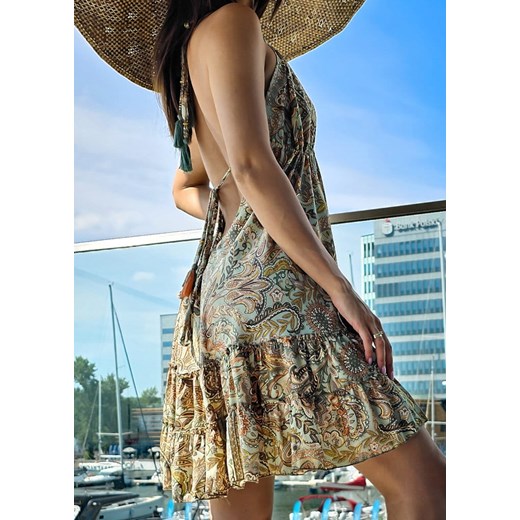 907 Sukienka Boho Jedwab Lucia Green Boho World S/M wyprzedaż Ligari