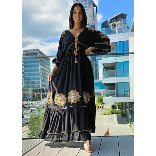 504 Maxi Sukienka Werona Gold Black Boho World One size wyprzedaż Ligari