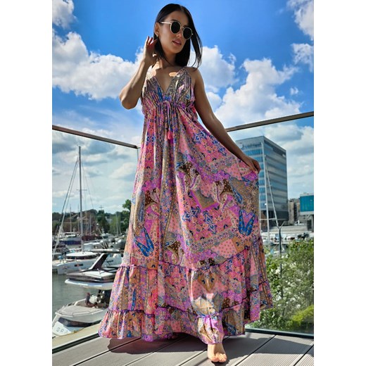923 Maxi Sukienka Boho Jedwab Charell Pink Boho World M/L okazja Ligari