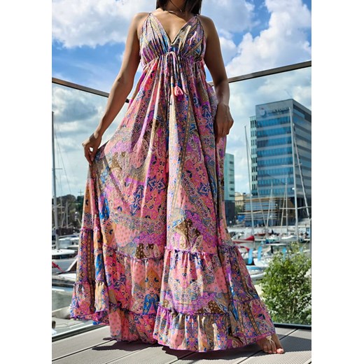 923 Maxi Sukienka Boho Jedwab Charell Pink Boho World M/L promocyjna cena Ligari