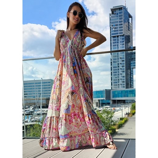 923 Maxi Sukienka Boho Jedwab Charell Blue Boho World M/L Ligari okazyjna cena