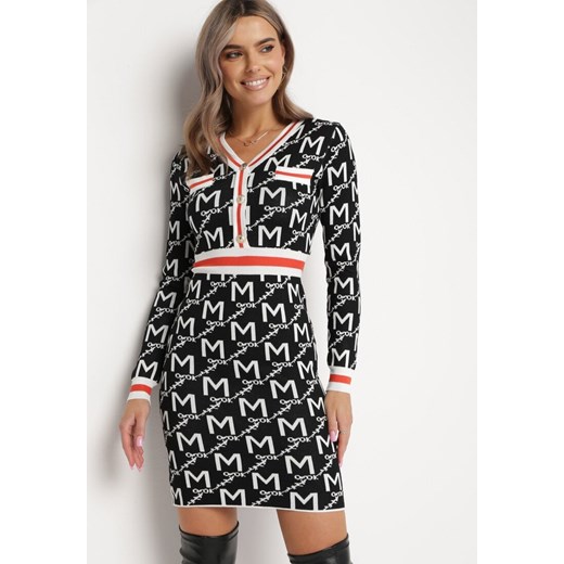Czarno-Biała Sweterkowa Sukienka Mini Paixdas ze sklepu Born2be Odzież w kategorii Sukienki - zdjęcie 163588148