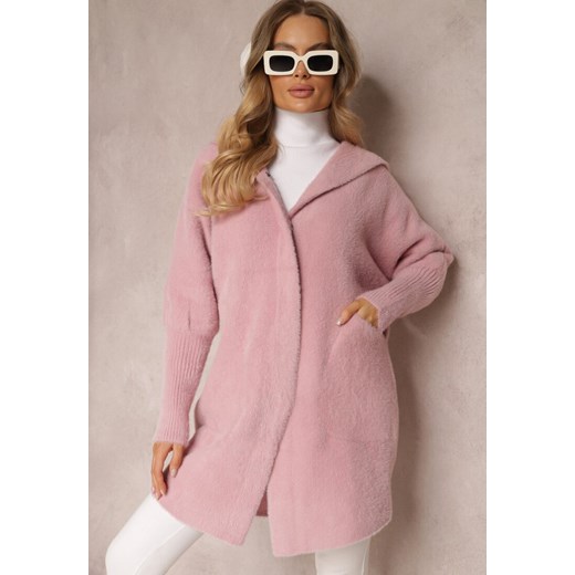 Różowy Płaszcz Wełniany z Alpaką Oversize Długi z Kapturem Ortylia Renee ONE SIZE wyprzedaż Renee odzież