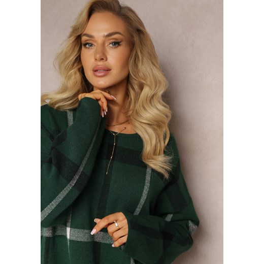 Zielona Midi Sukienka w Kratę z Kieszeniami o Pudełkowym Fasonie Bamira Renee L okazja Renee odzież