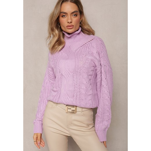Fioletowy Golf w Warkoczykowy Splot Dicuti ze sklepu Renee odzież w kategorii Swetry damskie - zdjęcie 163592889