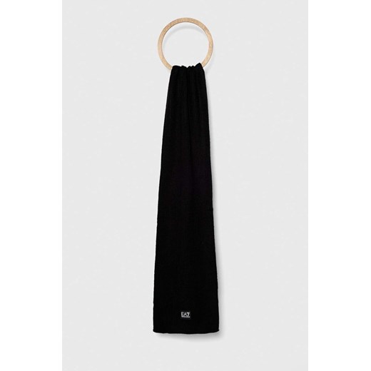 EA7 Emporio Armani szalik z domieszką wełny kolor czarny gładki ze sklepu ANSWEAR.com w kategorii Szaliki i chusty damskie - zdjęcie 163594515