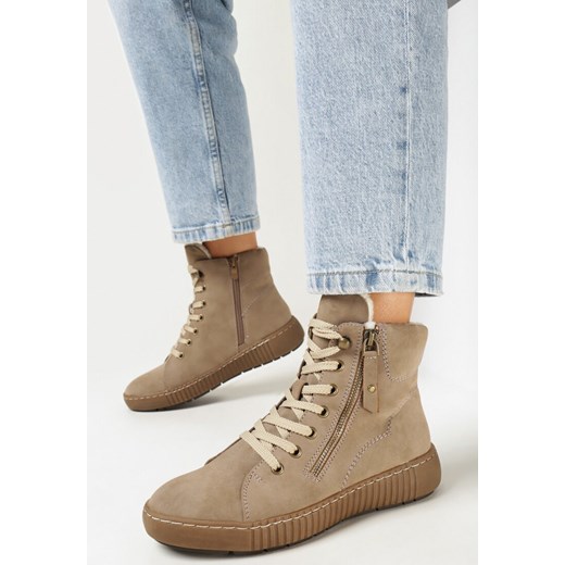 Ciemnobeżowe Ocieplane Traperki w Sportowym Stylu Olytasia 36 okazja born2be.pl