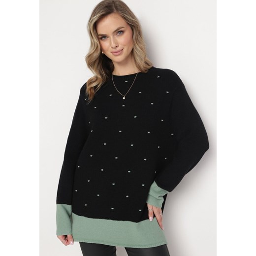 Czarny Luźny Sweter w Kropki Alynnia ze sklepu Born2be Odzież w kategorii Swetry damskie - zdjęcie 163597905