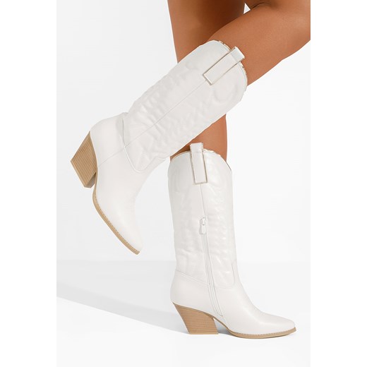 Białe kozaki kowbojki damskie Albeva ze sklepu Zapatos w kategorii Botki - zdjęcie 163602629