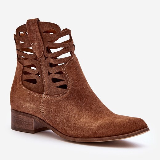 Botki Lewski Shoes brązowe na obcasie na zamek