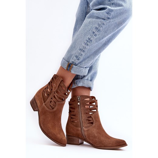 Lewski Shoes Ażurowe Damskie Skórzane Botki Brązowe Lewski 3329 Lewski Shoes 39 ButyModne.pl