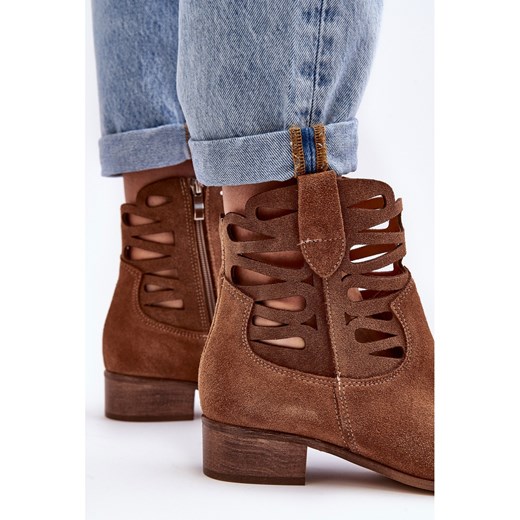 Botki Lewski Shoes na obcasie skórzane na zamek casualowe