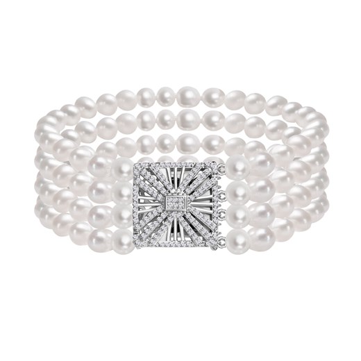 Bransoletka srebrna z perłami i cyrkoniami - Pearls ze sklepu YES.pl w kategorii Bransoletki - zdjęcie 163626595