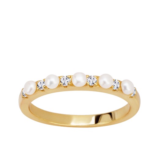 Pierścionek srebrny pozłacany z perłami i cyrkoniami - Pearls of Sky ze sklepu YES.pl w kategorii Pierścionki - zdjęcie 163626978