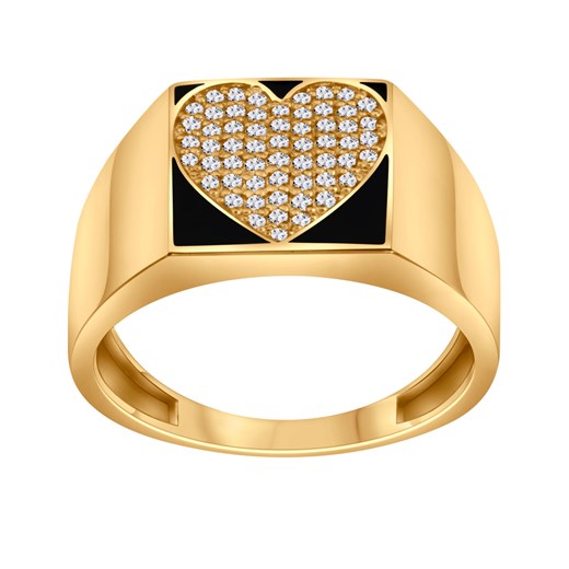 Pierścionek złoty pokryty czarną emalią z cyrkoniami - serce ze sklepu YES.pl w kategorii Pierścionki - zdjęcie 163627196