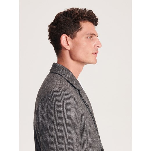 Reserved - Wełniany płaszcz jednorzędowy - wielobarwny Reserved XL Reserved