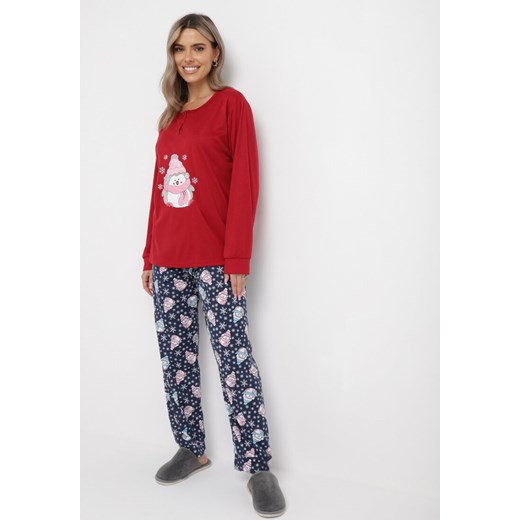 Czerwony 2-Częsciowy Bawełniany Komplet Piżamowy Spodnie i Koszulka Afexa ze sklepu Born2be Odzież w kategorii Piżamy damskie - zdjęcie 163632419