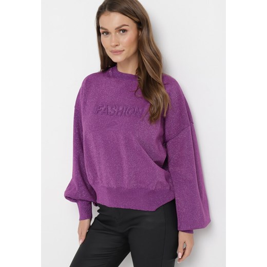 Fioletowy Sweter o Klasycznym Fasonie z Metaliczną Nicią Auliana ze sklepu Born2be Odzież w kategorii Swetry damskie - zdjęcie 163632469