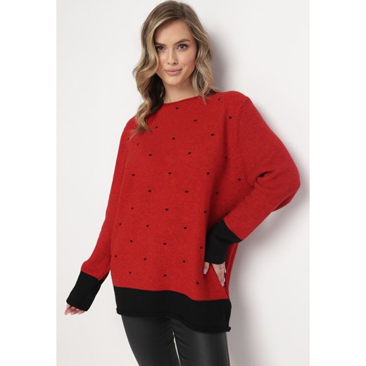 Czerwony Luźny Sweter w Kropki Alynnia ze sklepu Born2be Odzież w kategorii Swetry damskie - zdjęcie 163632649