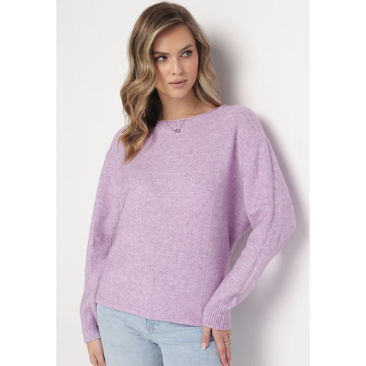 Jasnofioletowy Klasyczny Sweter z Długim Rękawem Darissa ze sklepu Born2be Odzież w kategorii Swetry damskie - zdjęcie 163632719