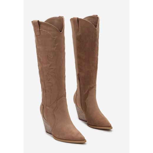 Brązowe Kozaki Kowbojki na Stożku ze Szpiczastym Noskiem Uballni 37 wyprzedaż born2be.pl