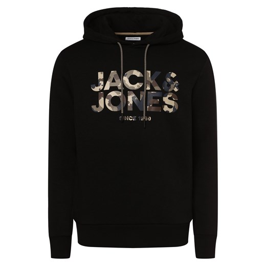Jack & Jones Męska bluza z kapturem Mężczyźni Materiał dresowy czarny nadruk ze sklepu vangraaf w kategorii Bluzy męskie - zdjęcie 163649109