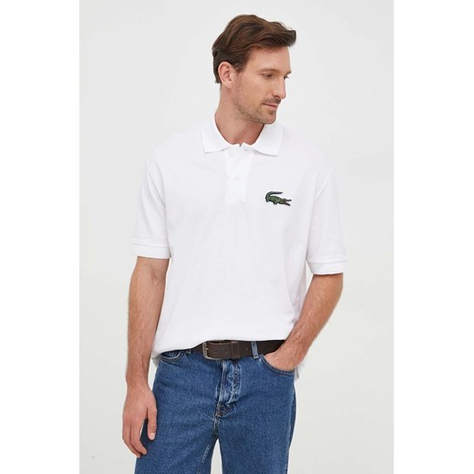 Lacoste polo bawełniane kolor biały z aplikacją ze sklepu ANSWEAR.com w kategorii T-shirty męskie - zdjęcie 163650359
