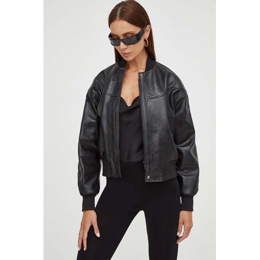 Trussardi kurtka bomber skórzana damska kolor czarny przejściowa Trussardi 34 ANSWEAR.com