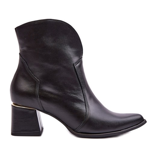 Lewski Shoes Skórzane Botki Kowbojki Damskie Na Obcasie Czarne Lewski 3166/B/2 Lewski Shoes 39 ButyModne.pl