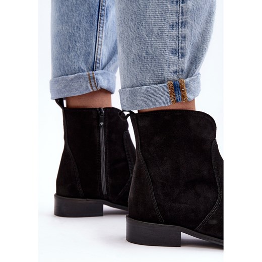 Zamszowe Botki Damskie Na Suwak Czarne Nicole 2829 Nicole 38 ButyModne.pl