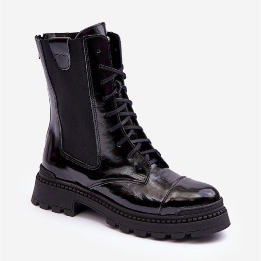 Skórzane Damskie Botki Workery Sznurowane Czarne Nicole 2836 Nicole 37 ButyModne.pl