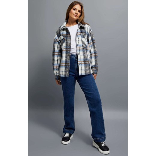 Krótka koszulowa kurtka zapinana na guziki w kratę 4202, Kolor szaro-niebieski, XS Primodo