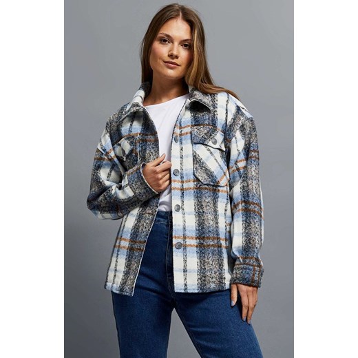 Krótka koszulowa kurtka zapinana na guziki w kratę 4202, Kolor szaro-niebieski, L Primodo