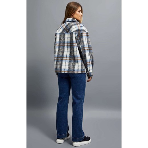 Krótka koszulowa kurtka zapinana na guziki w kratę 4202, Kolor szaro-niebieski, XS Primodo