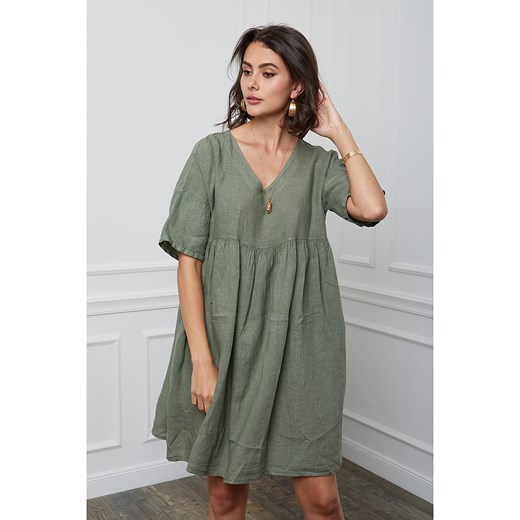 Fleur de Lin Lniana sukienka &quot;Etsy&quot; w kolorze khaki ze sklepu Limango Polska w kategorii Sukienki - zdjęcie 163666909