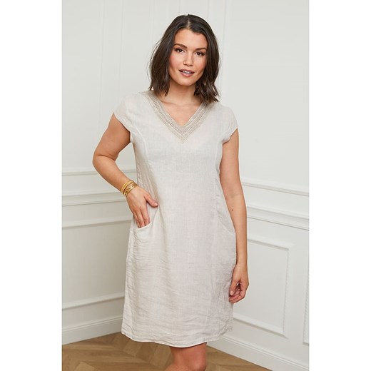 Curvy Lady Lniana sukienka w kolorze beżowym ze sklepu Limango Polska w kategorii Sukienki - zdjęcie 163683777
