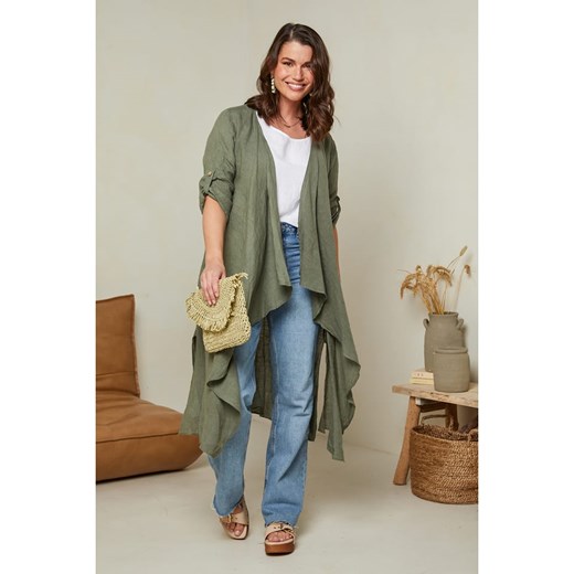 Curvy Lady Lniana narzutka w kolorze khaki ze sklepu Limango Polska w kategorii Swetry damskie - zdjęcie 163750278