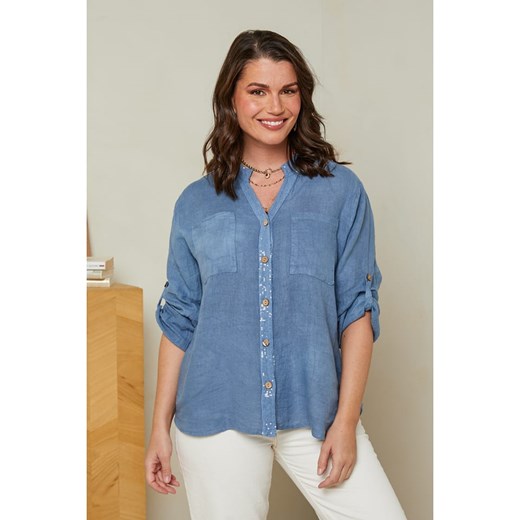 Curvy Lady Lniana bluzka w kolorze niebieskim ze sklepu Limango Polska w kategorii Koszule damskie - zdjęcie 163750326