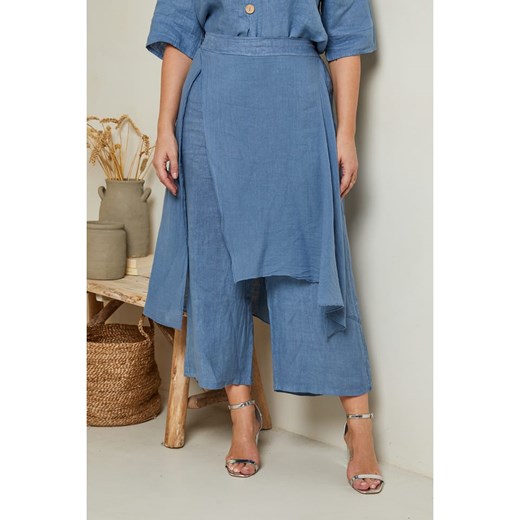 Curvy Lady Lniane spodnie w kolorze niebieskim ze sklepu Limango Polska w kategorii Spodnie damskie - zdjęcie 163750346