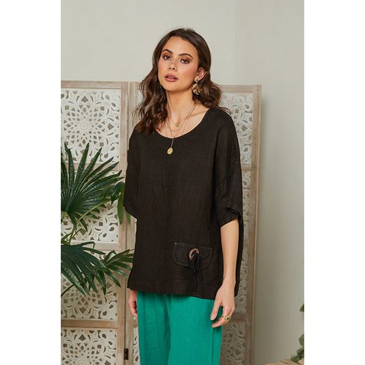 Lin Passion Lniana bluzka w kolorze czarnym ze sklepu Limango Polska w kategorii Bluzki damskie - zdjęcie 163763579