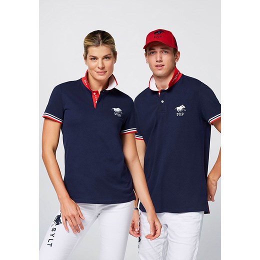 Polo Sylt bluzka damska z haftem na lato z krótkimi rękawami granatowa casual 