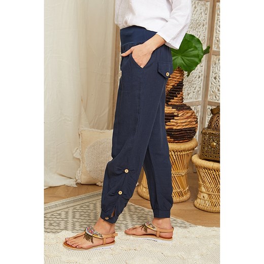 Lin Passion Lniane spodnie w kolorze granatowym Lin Passion 40/42 okazyjna cena Limango Polska