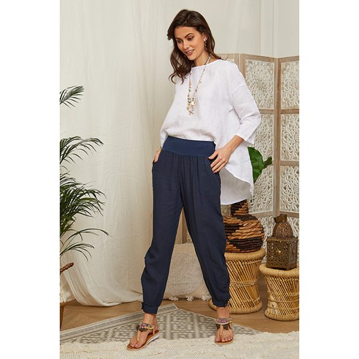 Lin Passion Lniane spodnie w kolorze granatowym Lin Passion 40/42 okazja Limango Polska