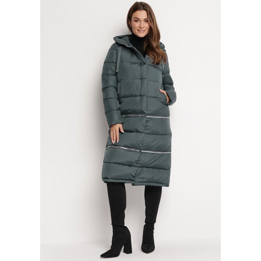 Zielona Pikowana Kurtka Płaszcz z Regulowaną Długością Maakana M Born2be Odzież promocja