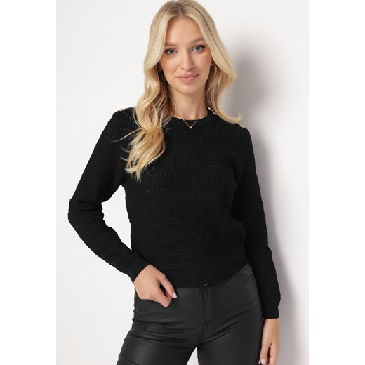 Czarny Klasyczny Sweter z Napami Tavai ze sklepu Born2be Odzież w kategorii Swetry damskie - zdjęcie 163824338