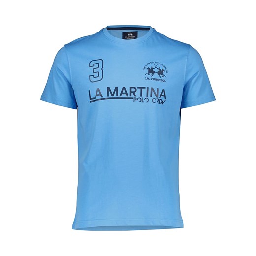 T-shirt męski niebieski La Martina z krótkimi rękawami z bawełny 