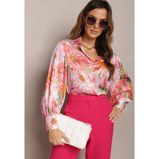 Różowa Kwiecista Koszula z Prześwitującej Tkaniny Assanius ze sklepu Renee odzież w kategorii Koszule damskie - zdjęcie 163833719
