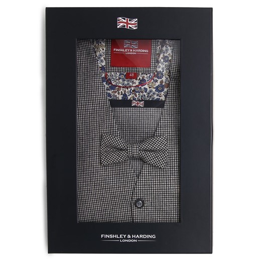 Finshley & Harding London Męska kamizelka z muszką i poszetką Mężczyźni czarny w kratkę ze sklepu vangraaf w kategorii Kamizelki męskie - zdjęcie 163840109