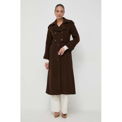 Ivy Oak płaszcz wełniany kolor brązowy przejściowy dwurzędowy ze sklepu ANSWEAR.com w kategorii Płaszcze damskie - zdjęcie 163847656